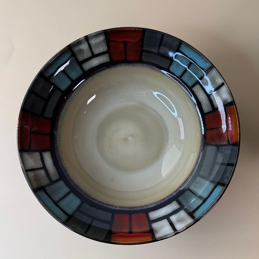 Colorful Mosaic Patterned Ceramic Bowl Set Of 2